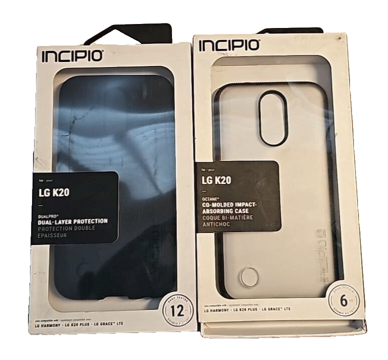 2 Lot Incipio Octane Hard Case for LG K20 Plus Harmony Grace LTE Black Clear