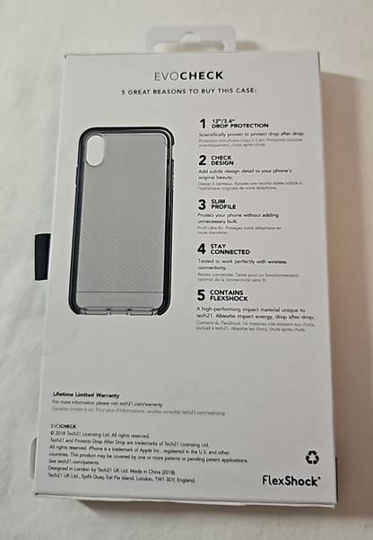 Tech21 Evo Check Slim Case for Apple iPhone XS Max Cover Smoky Clear Black