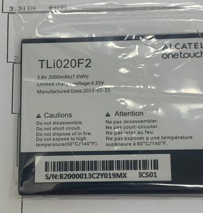 Battery TLi020F2 For Alcatel One Touch Fierce 2 7040N Pop C7 7041 7040 A574 A520