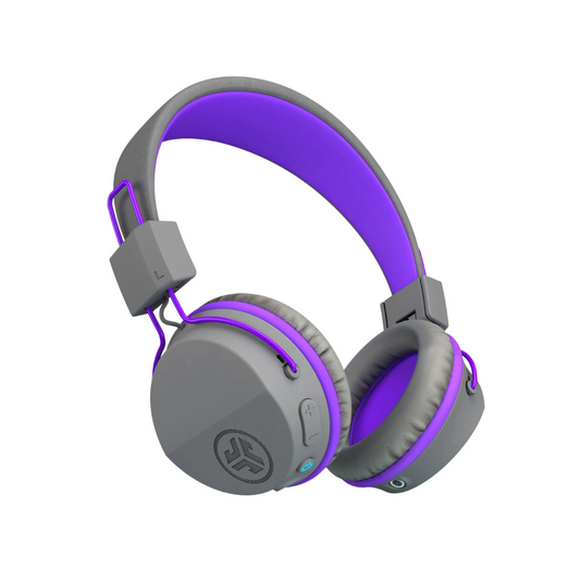 JLab JBuddies Studio On Ear Wired Headphones Kids Volume Control Mic Purple Gray