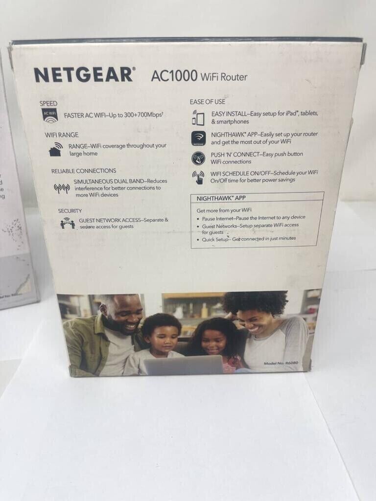 Netgear R6080 Smart WiFi Gigabit Router Dual Band AC1000 NAT Firewall Black Kit