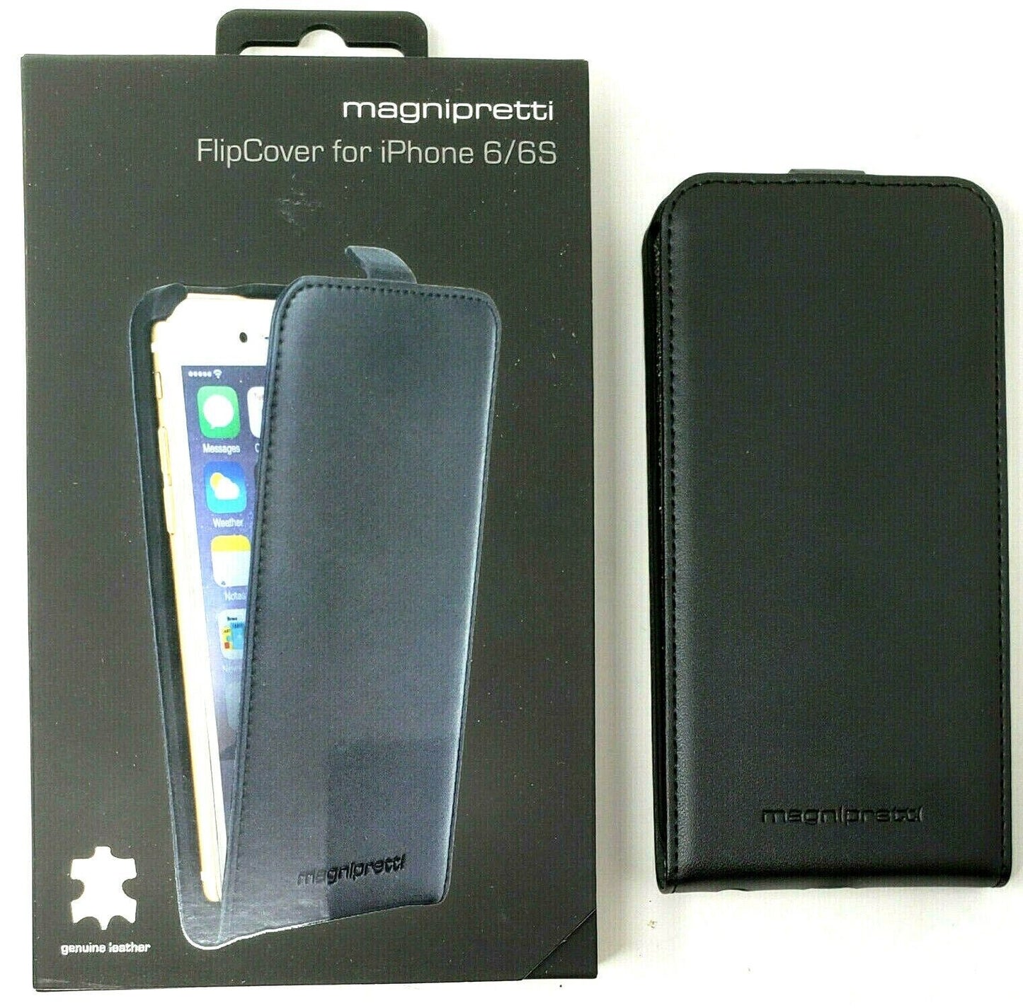 Magnipretti Leather Sleeve Black Case for iPhone 6 6s Frontal Open Cover