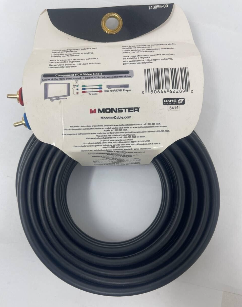 Monster RCA Component Video RGB Cable 12ft  Just Hook It Up High Quality Thick