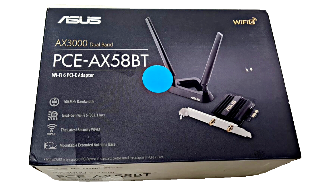 Asus PCE-AX58BT Dual Band WiFi 6 PCI-E 802.11ax Adapter 2 Antennas Bluetooth 5.0