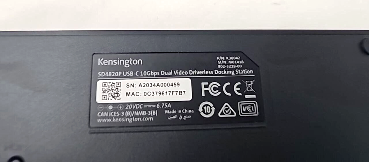 Kensington SD4820P Driverless Docking Station USB-C Hub USB Dual Video 60W