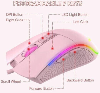 Havit Wired Mechanical Gaming Keyboard & Mouse Set Programmable Pink GIRLY