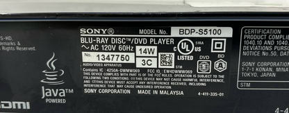 Sony BDP S5100 Blu-Ray 3D DVD Player 1080P WiFi HDMI USB Streaming MP3 Full HD