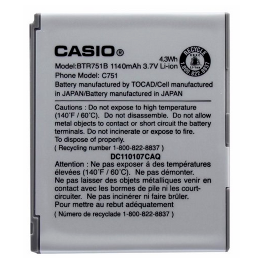 Casio BTR751B Replacement Battery 1140mAh for GzOne Ravine C751 Flip Phone