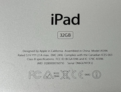 Apple iPad 2 A1396 32GB Bluetooth Wi-Fi 9.7" Muti-Touch Tablet Genuine GOOD