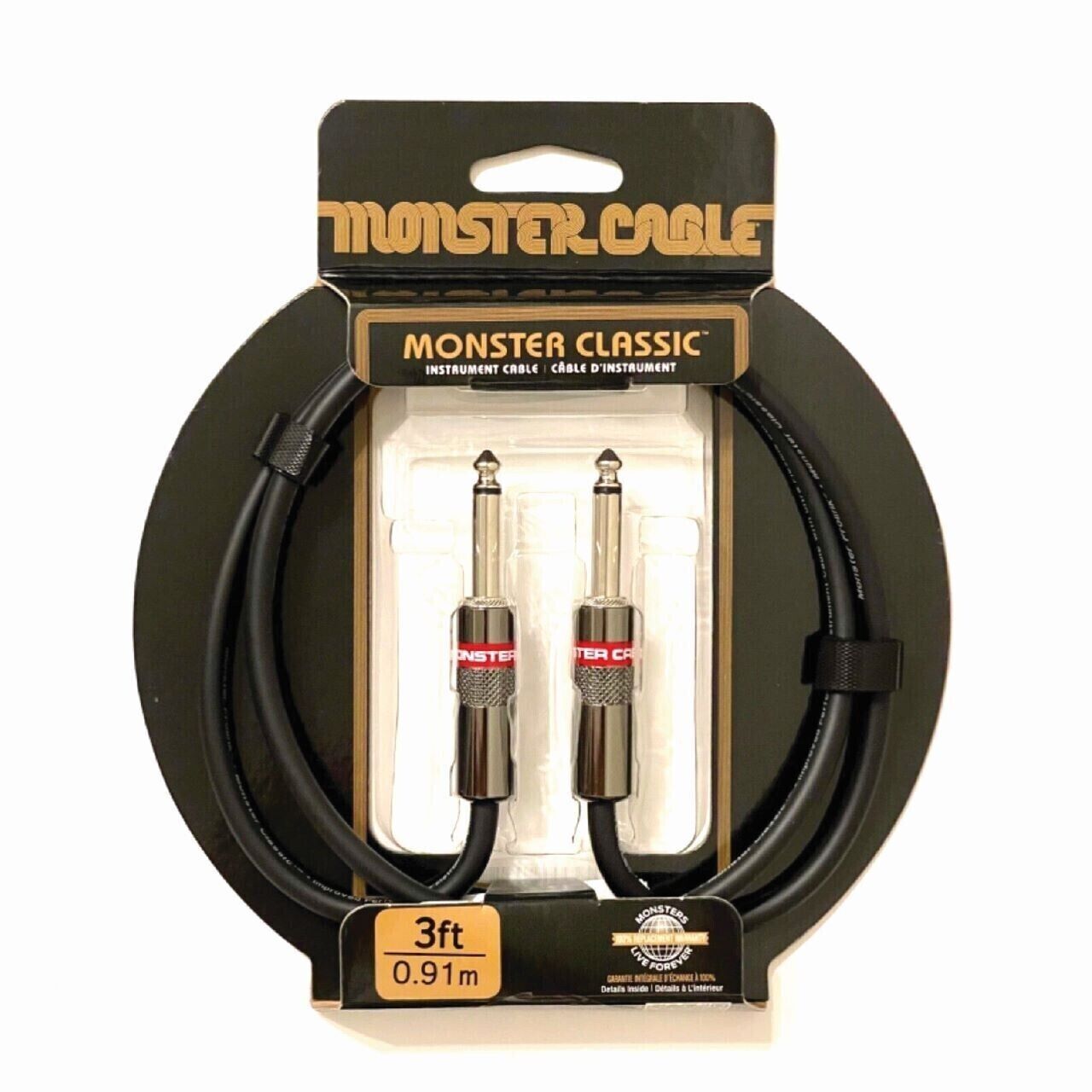 Monster Classic Instrument Cable 3ft Straight Professional Quality 1/4" TS Male