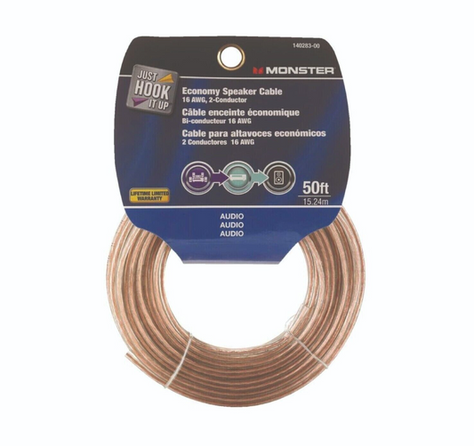 Monster Economy Speaker Wire Roll Cable 2 Conductor Just Hook it Up 50ft LONG