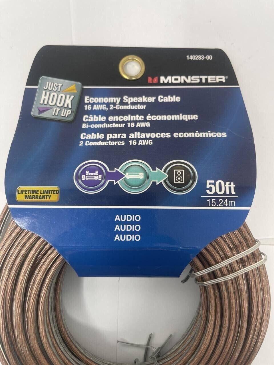 Monster Economy Speaker Wire Roll Cable 2 Conductor Just Hook it Up 50ft LONG