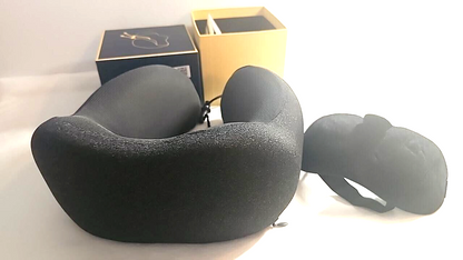 MLVOC Memory Foam Neck Pillow Contoured Eye Mask and Earplugs Travel Kit Black