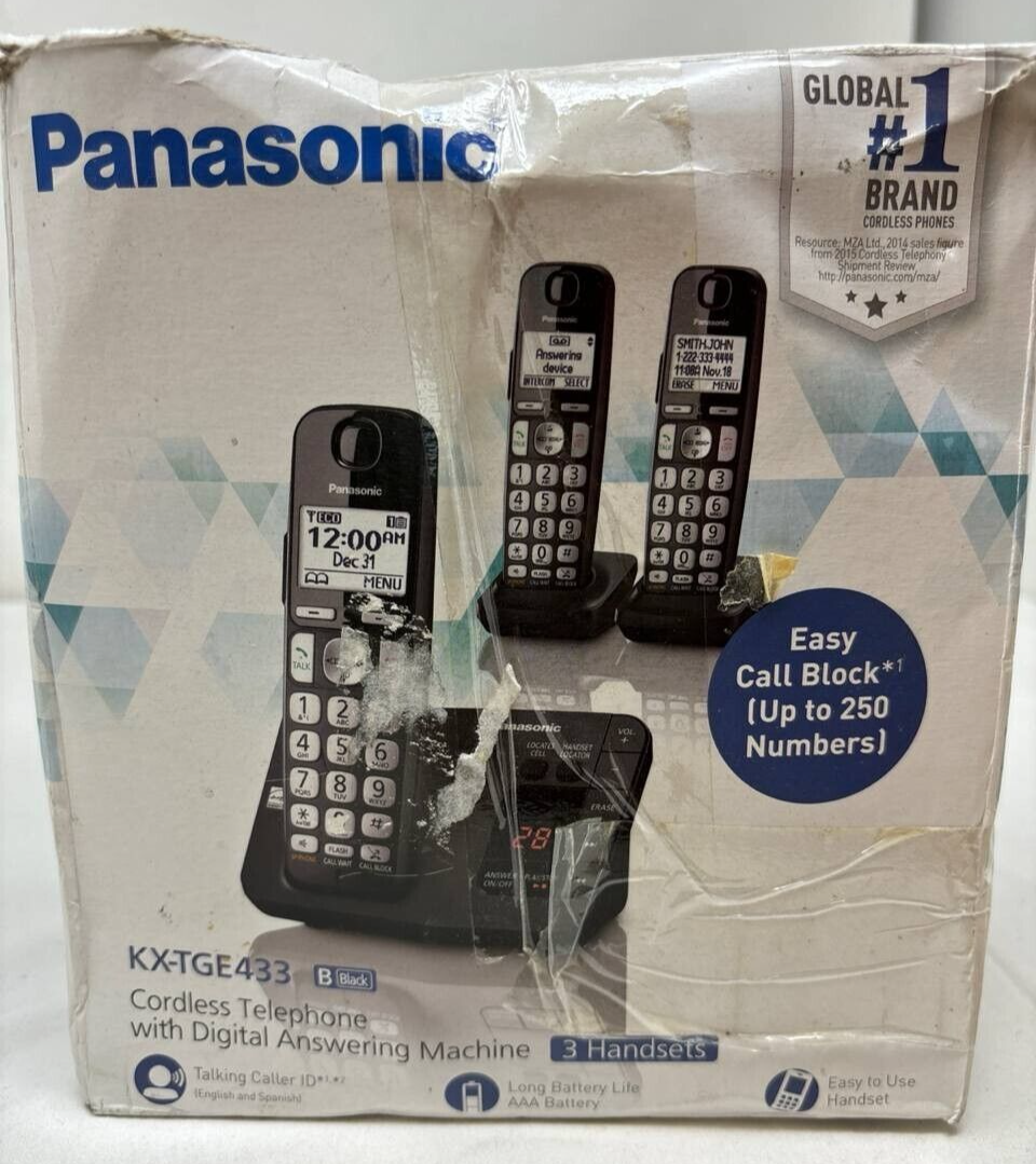 Panasonic KXTGE433B Single Line Cordless Phone Handset Answering Machine READ