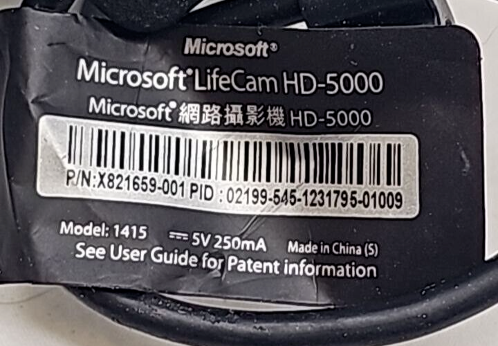 Microsoft HD-5000 1415 Life WebCam 720p Portable USB Camera Black for Computer