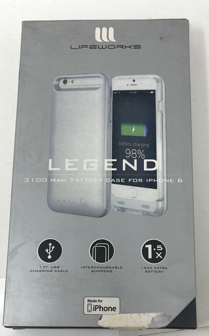 Lifeworks Legend 3100 mAh External Battery Charging Case IPhone 6 6s Silver