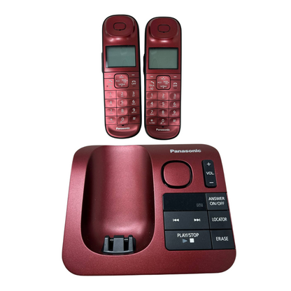 Panasonic Landline Telephone Expandable Cordless Answering Machine 2 Handset Red