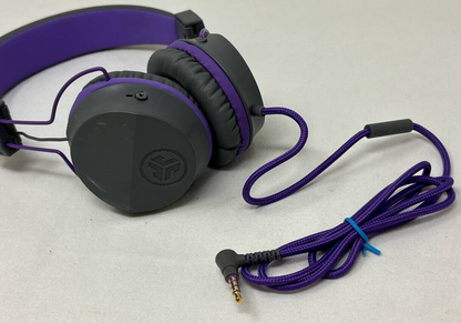 JLab JBuddies Studio On Ear Wired Headphones Kids Volume Control Mic Purple Gray