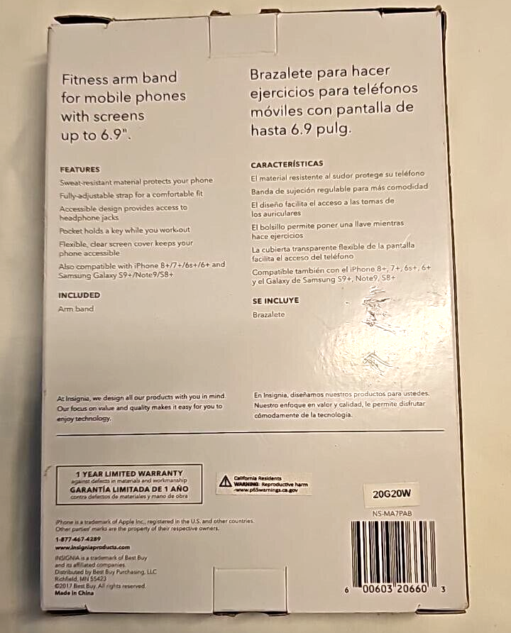 Insignia Fitness Arm Band Plus up to 6.7" iPhone XS 11 12 13 14 Pro Samsung Run