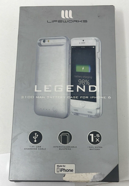 Lifeworks Legend 3100 mAh External Battery Charging Case IPhone 6 6s Silver