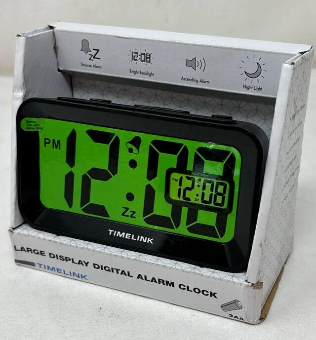 Timelink Desk Alarm Clock with 8 Minute Snooze Light Up 2" Large Numbers Display