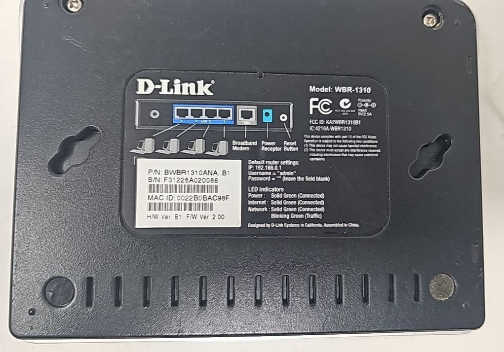 D-Link Wireless WiFi G Router Only Firewall Security Internet Home Network