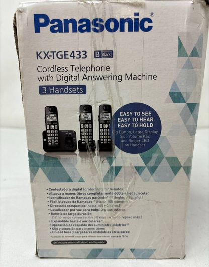 Panasonic KXTGE433B Single Line Cordless Phone Handset Answering Machine READ