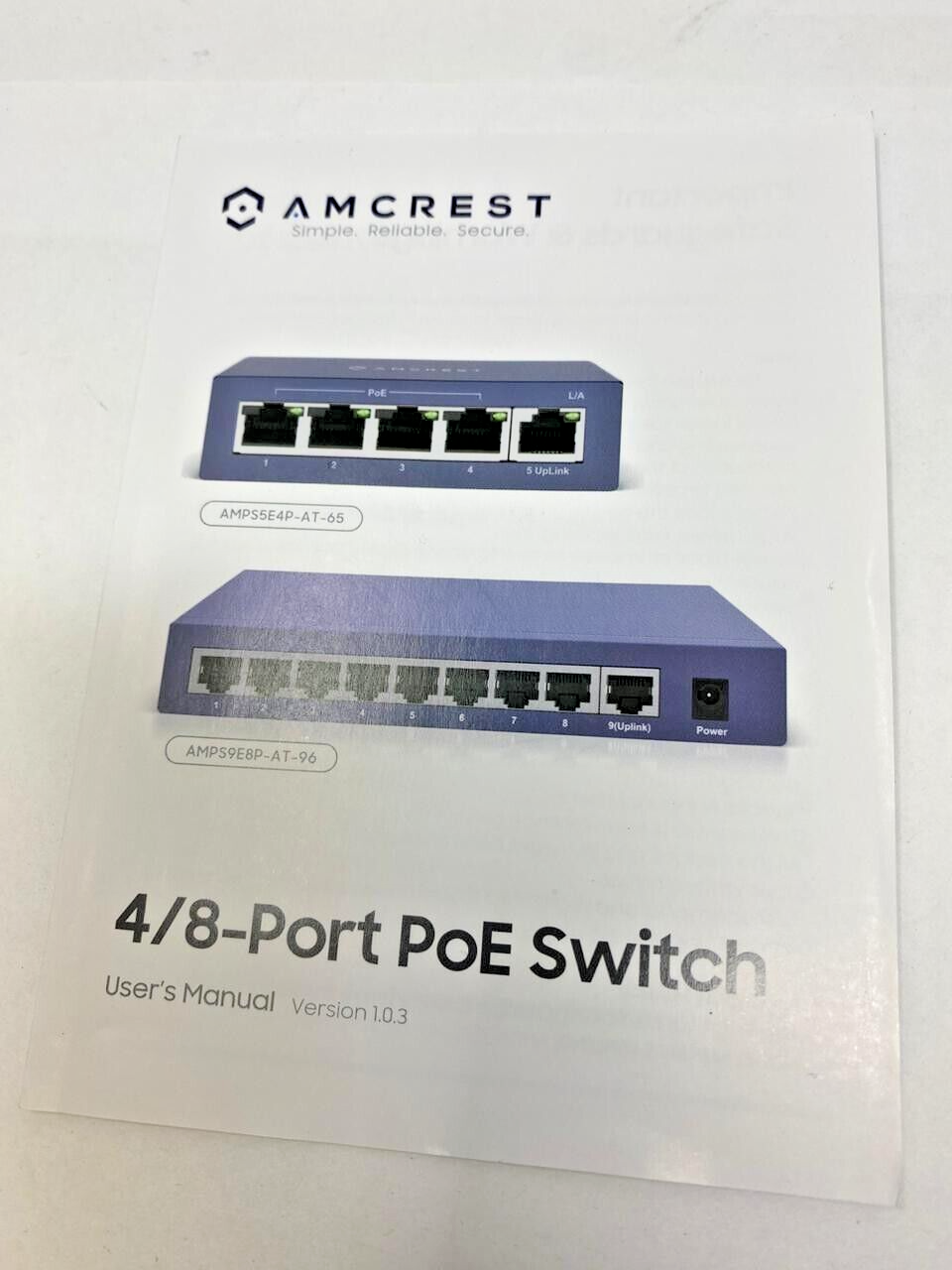 Amcrest Power Over Ethernet Switch Plug Play Desktop 9 Port PoE+ Gigabit 96W Hub