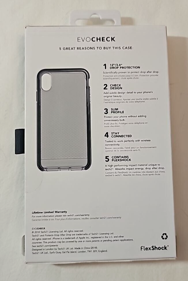 Tech21 Evo Check Slim Case for Apple iPhone XS Max Cover Smoky Clear Black