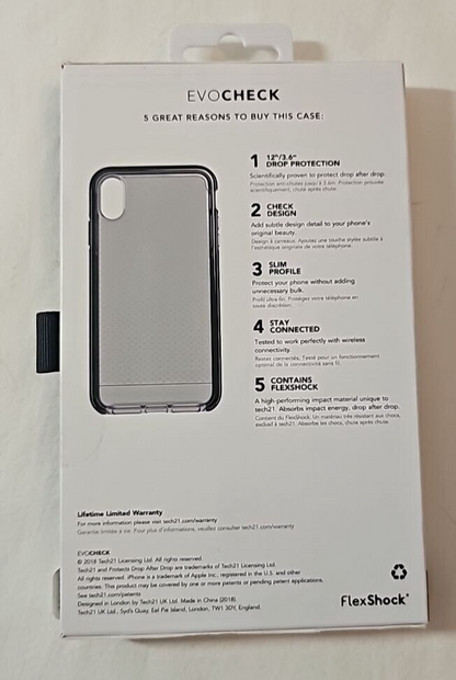 Tech21 Evo Check Slim Case for Apple iPhone XS Max Cover Smoky Clear Black