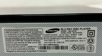 Samsung BD-H5100 Blu-Ray DVD Player 1080p HD USB HDMI Coaxial Wireless Streaming