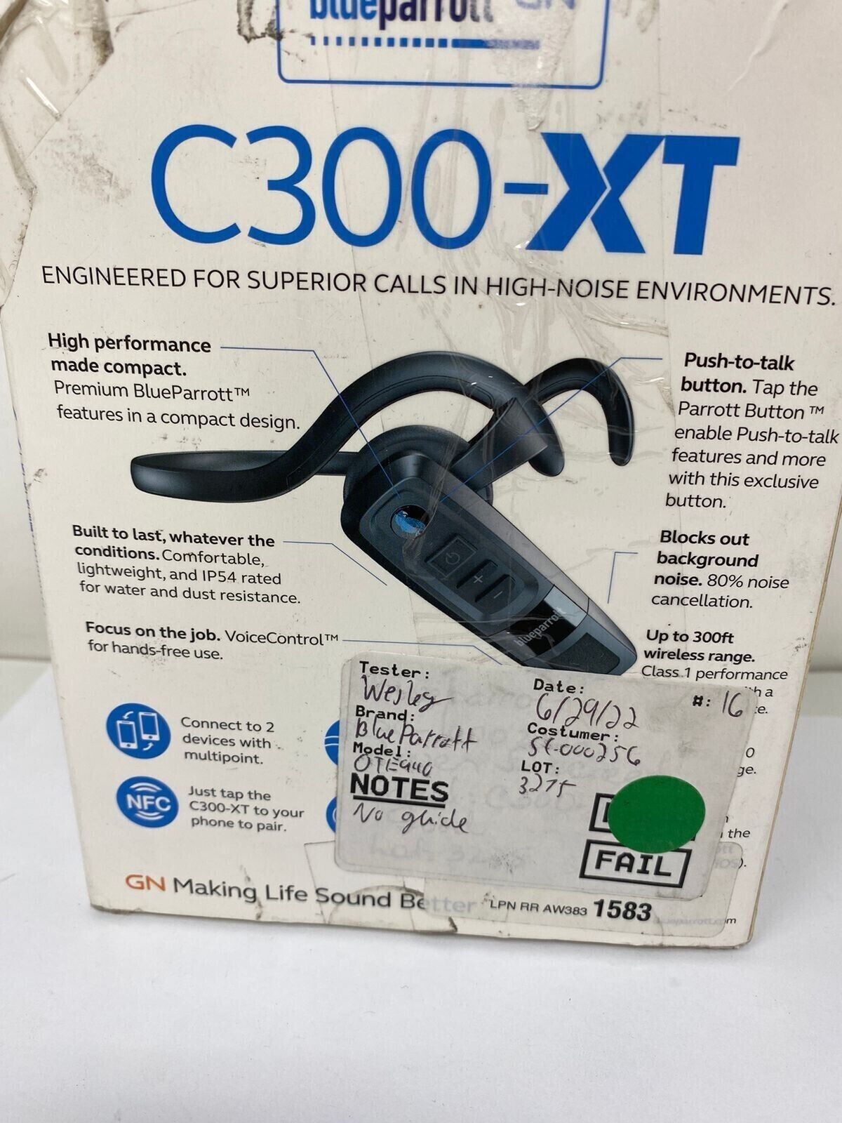 BlueParrott C300-XT Noise Canceling Wireless BT Mono Headset Hands Free Kit