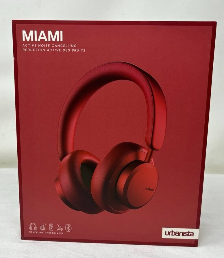 Urbanista Miami Wireless Active Noise Cancelling Headphones Over the Ear Red