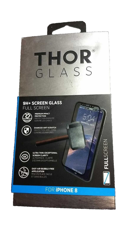 Thor Tempered Glass Screen Protector for Apple iPhone 8 Full Size 9H+ Black