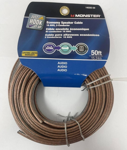 Monster Economy Speaker Wire Roll Cable 2 Conductor Just Hook it Up 50ft LONG