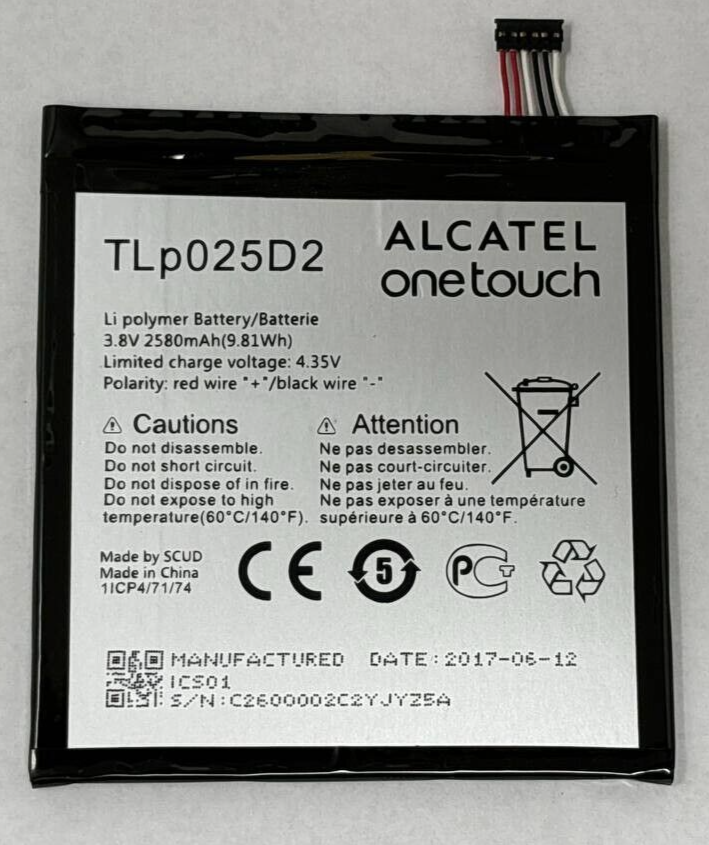 Alcatel TLp025D2 Smartphone Battery for Pixi 4 8050D 2580mAh 3.8V 9.81 W