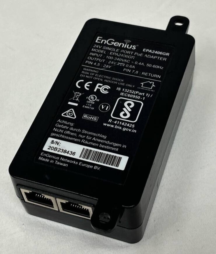 Engenius Gigabit 24V Single Port Proprietary PoE Injector Adapter EPA2406GR