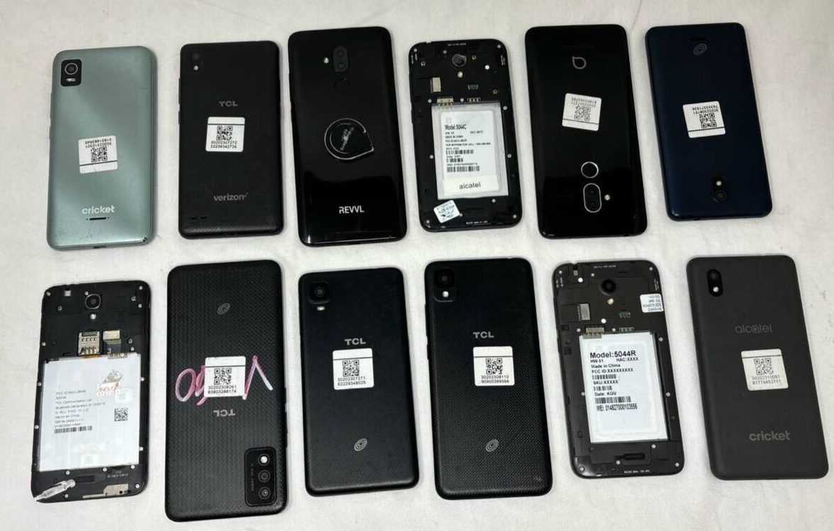 Lot of 12 Alcatel 7 Pop 4 Nokia C100 TCL 30 T-Mobile Revvl 2 Plus Wholesale Used