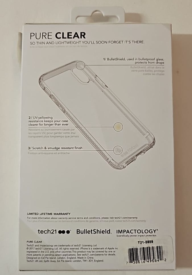 Tech21 Pure Clear Protective Case for Apple iPhone X XS Transparent Cover OEM