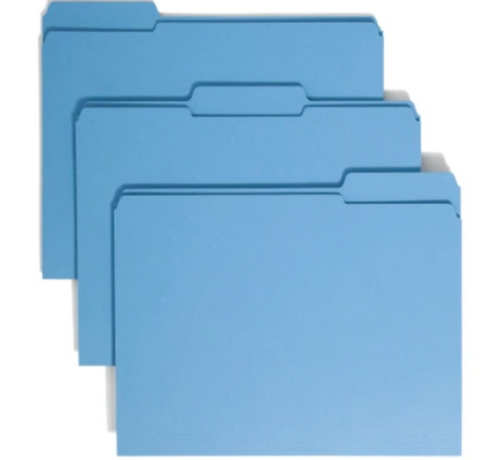 46 Office Folders Blue Smead File Letter Size 1/3 Cut SFI Fiber Sourcing Office