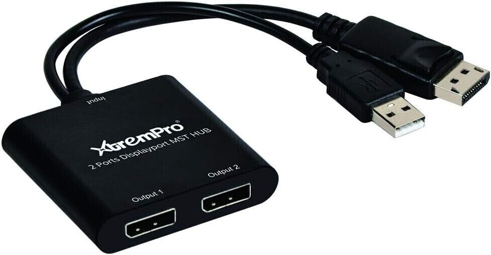 XtremPro 2 Port DisplayPort MST Hub Splitter Adapter HDCP SST and Extended MST