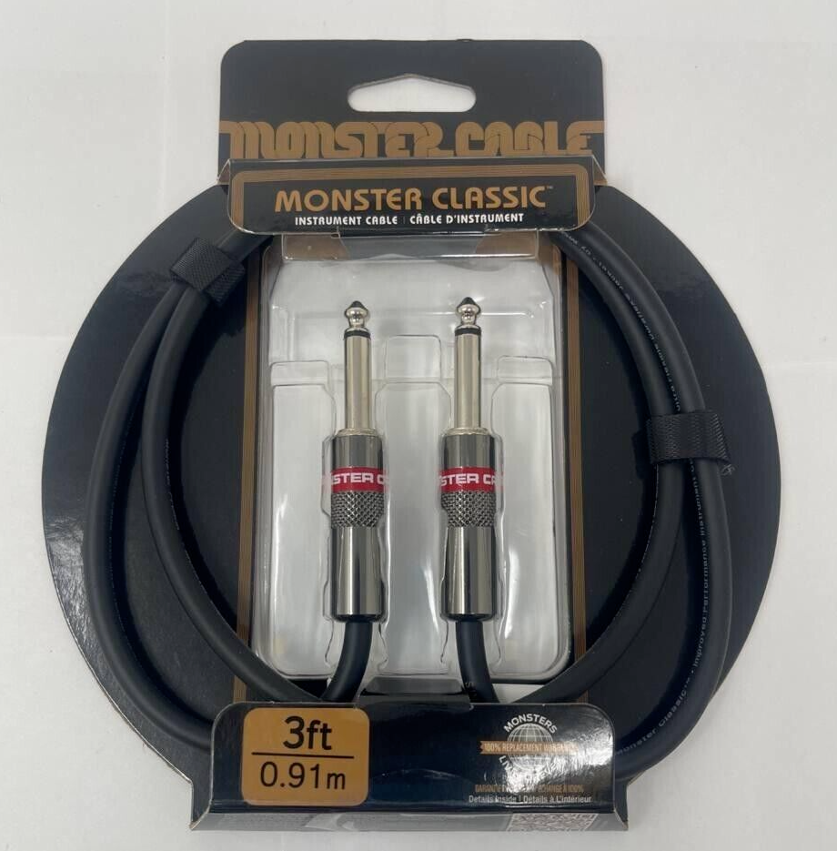 Monster Classic Instrument Cable 3ft Straight Professional Quality 1/4" TS Male