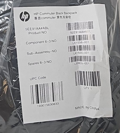 HP Commuter Backpack Carrying Case Bag for 15.6" Laptop Notebook Tablet Black