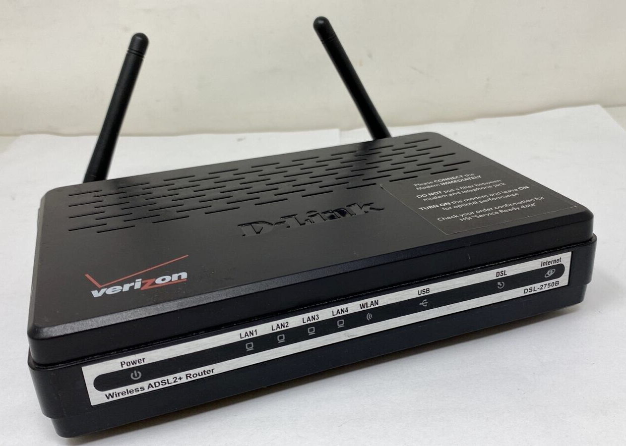 Verizon D-Link Wireless ADSL2+ Router 4 Port Ethernet High Speed Modem DSL2750B