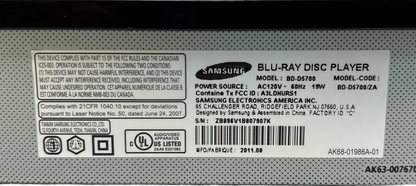 Samsung BD-D5700 3D Blu-Ray DVD Player Full HD 1080P Smart WiFi Streaming OEM