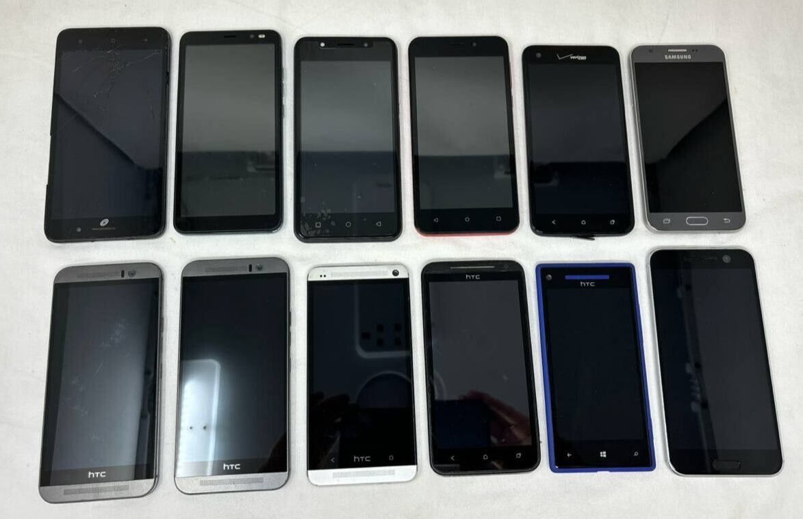 Lot of 12 HTC 10 Droid Evo One M9 Samsung J3 OnePlus 7 H892L WHOLESALE Untested