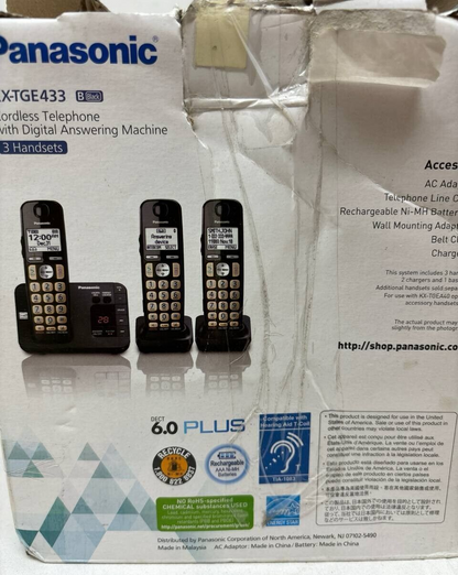 Panasonic KXTGE433B Single Line Cordless Phone Handset Answering Machine READ