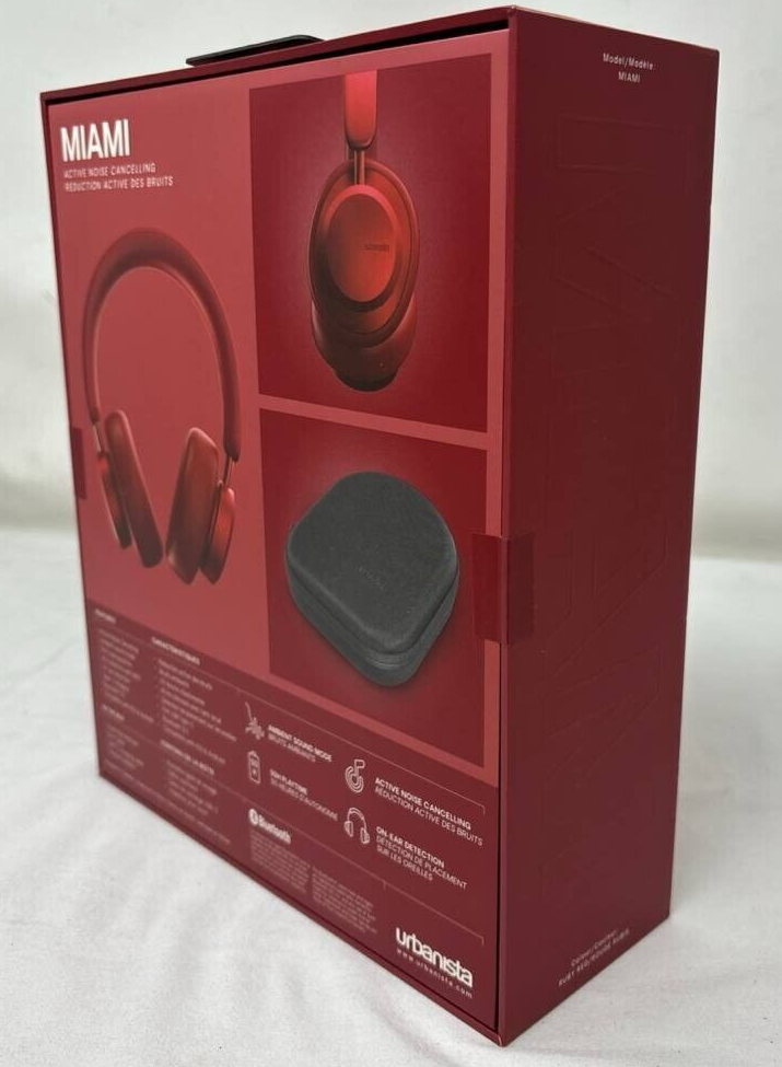 Urbanista Miami Wireless Active Noise Cancelling Headphones Over the Ear Red