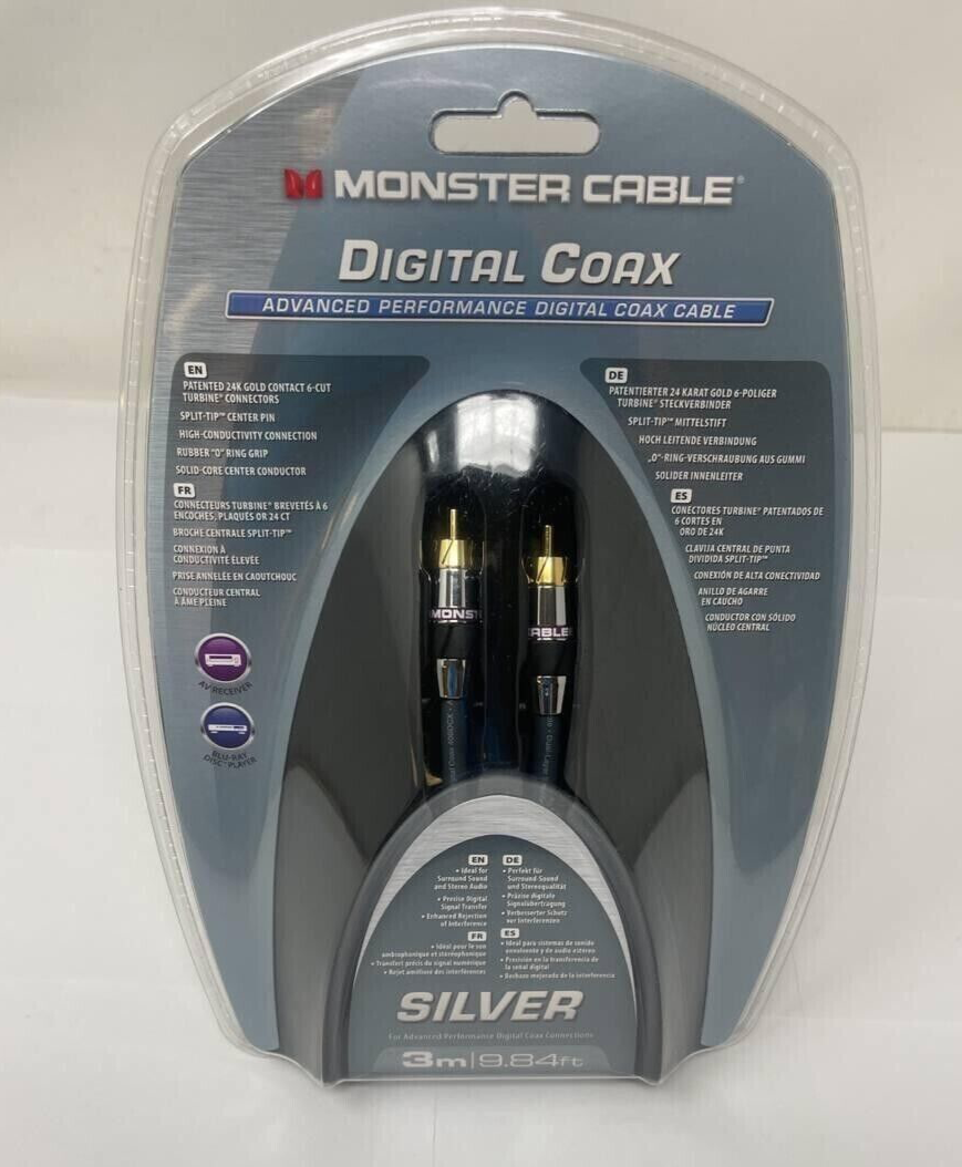 Monster Digital Coax Cable Advanced Performance 9.84ft Audio Fidelity Silver