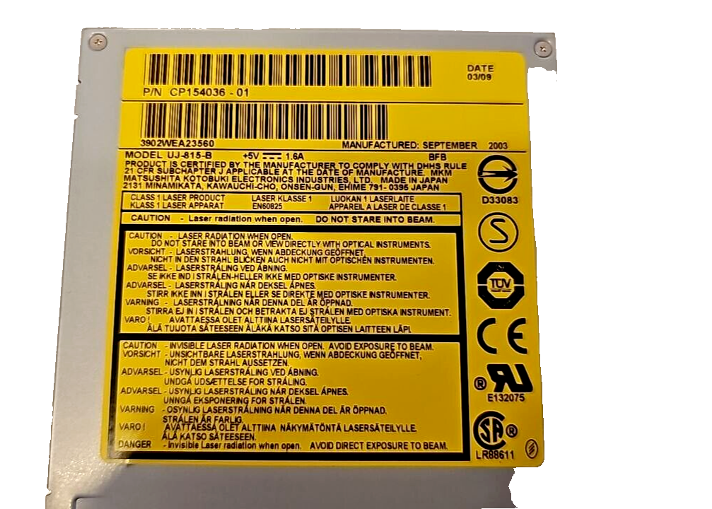 Panasonic Matsushita UJ-815-B Burner Optical Drive Disk DVD-RW DVD-RAM Original